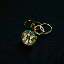 Green Kundan Floral Adjustable Ring