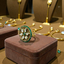 Green Kundan Floral Adjustable Ring