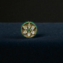 Green Kundan Floral Adjustable Ring