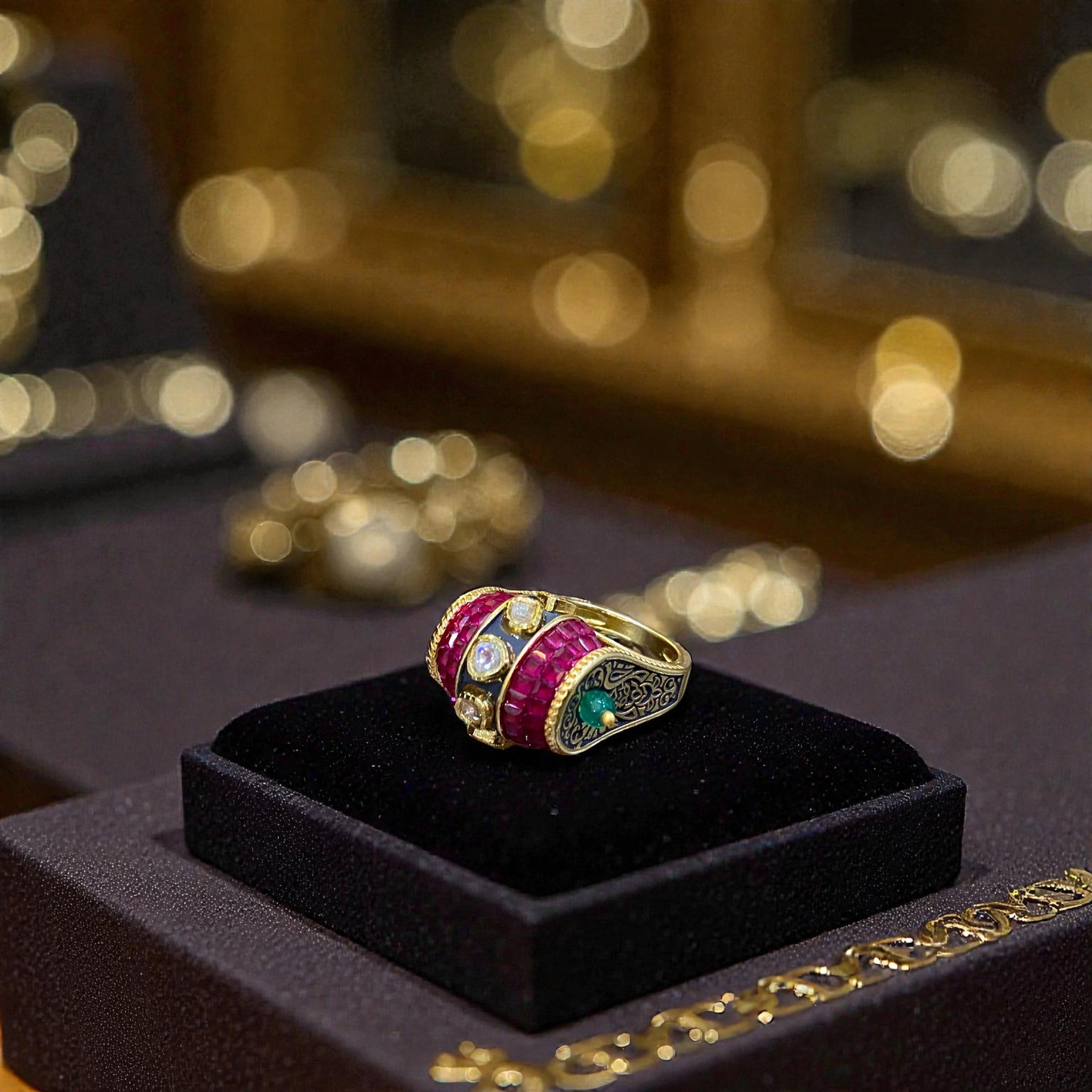 Ruby Meenakari Dual-Band Kundan Ring