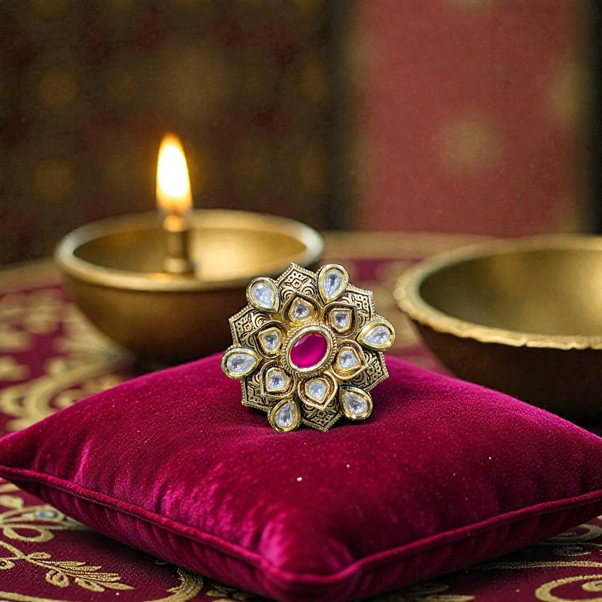 Royal Ruby Kundan Sunburst Ring