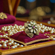 Antique Ruby Petal Kundan Statement Ring