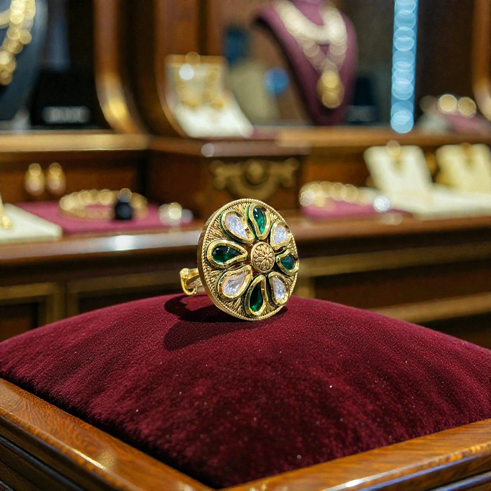 Emerald Bloom Kundan Statement Ring