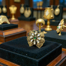 Antique Emerald Petal Kundan Statement Ring