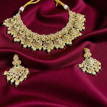 Antique Golden Green Polki Pearl Necklace Set