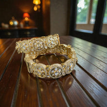 Antique Golden Kundan Floral Bangles