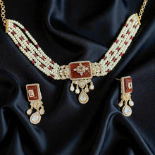 Pearl Strand Carved Stone Kundan Choker Set
