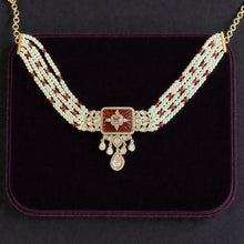 Pearl Strand Carved Stone Kundan Choker Set