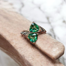 Twin Trillion Green Gemstone Bypass Ring