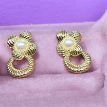 Golden Petal Pearl Hoop Studs