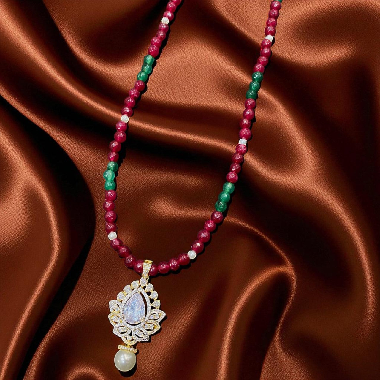 Elegant Pearl Drop AD Necklace Set