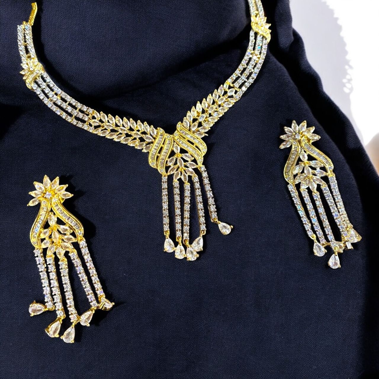 Radiant Cascade Golden American Diamond Set