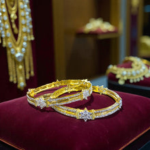 Gold-Plated Floral Diamond-Cut Kada Bangles