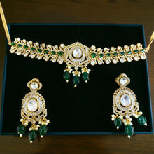 Green Emerald & Polki Style Choker Set