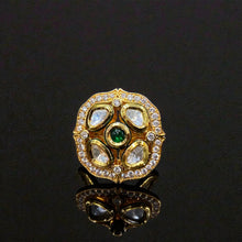 Emerald Centred Kundan Polki Halo Ring