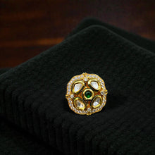 Emerald Centred Kundan Polki Halo Ring