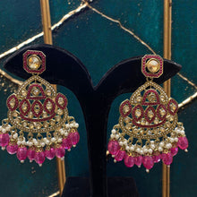 Maroon Kundan and Pearl Jhumka Earrings