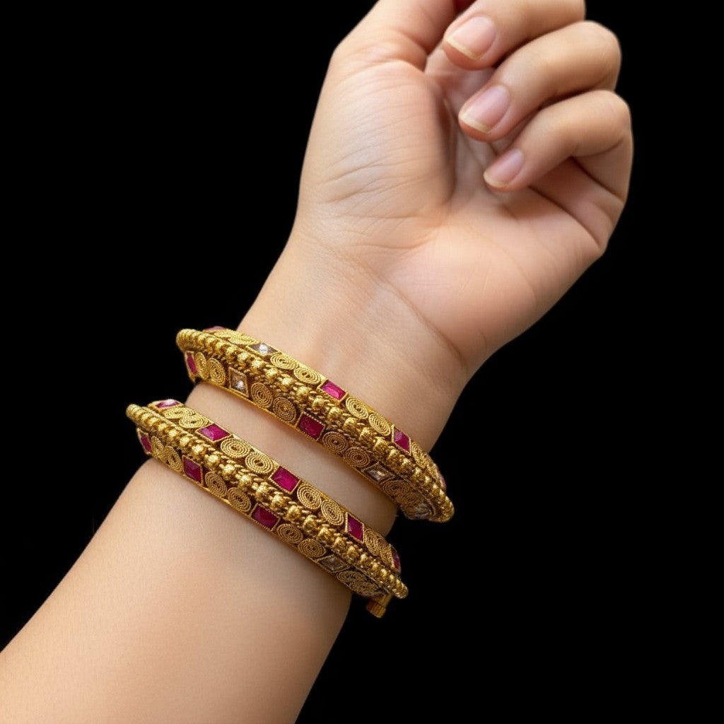 Heritage Ruby & Kundan Kada Bangles