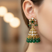 Ruby Kundan Jhumkas with Polki Work