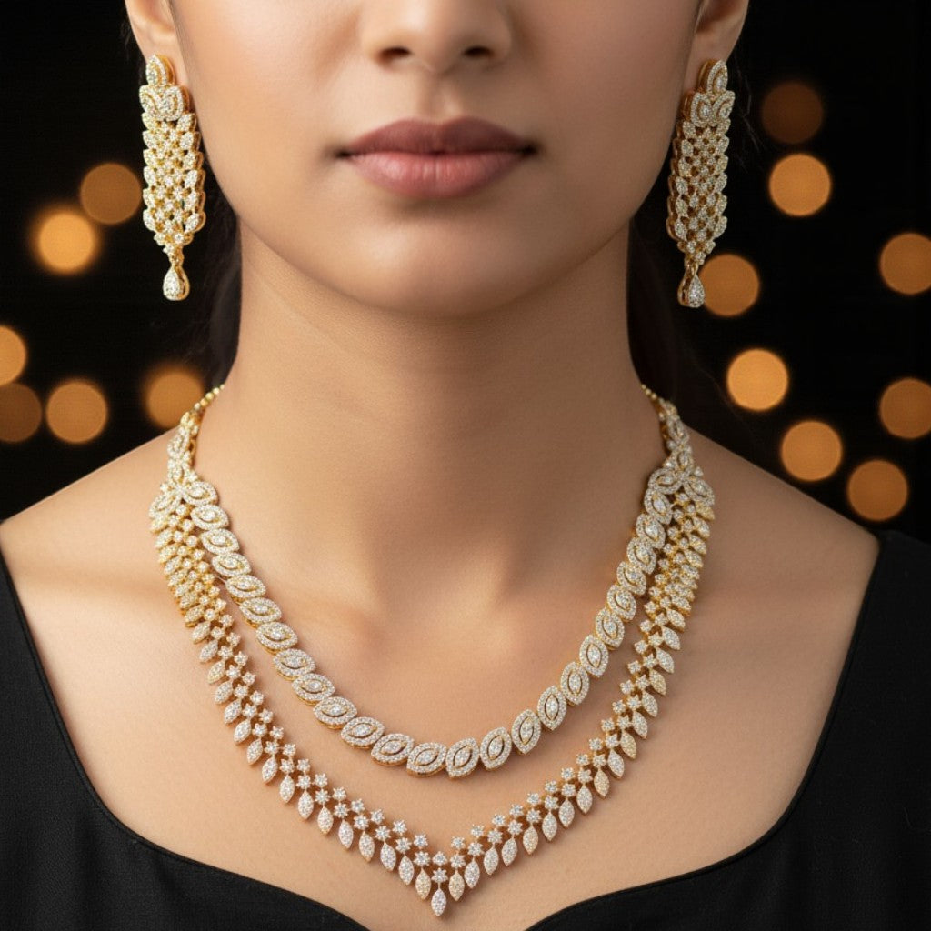 Royal American Diamond Leaf Necklace Set