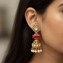 Ruby Radiance Jhumkas with Pearl Drops