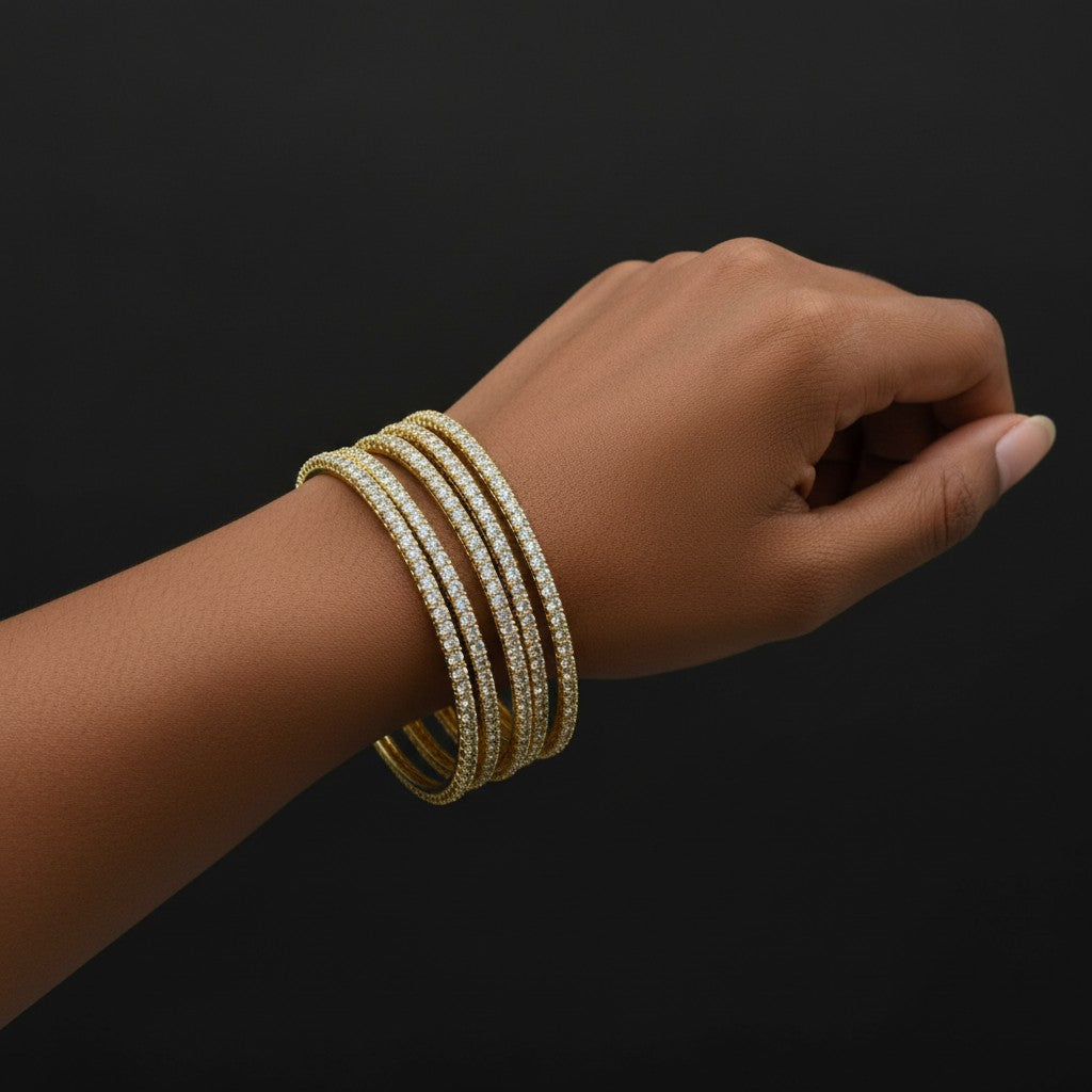 Golden Sparkle Line Bangles (Set of Four)
