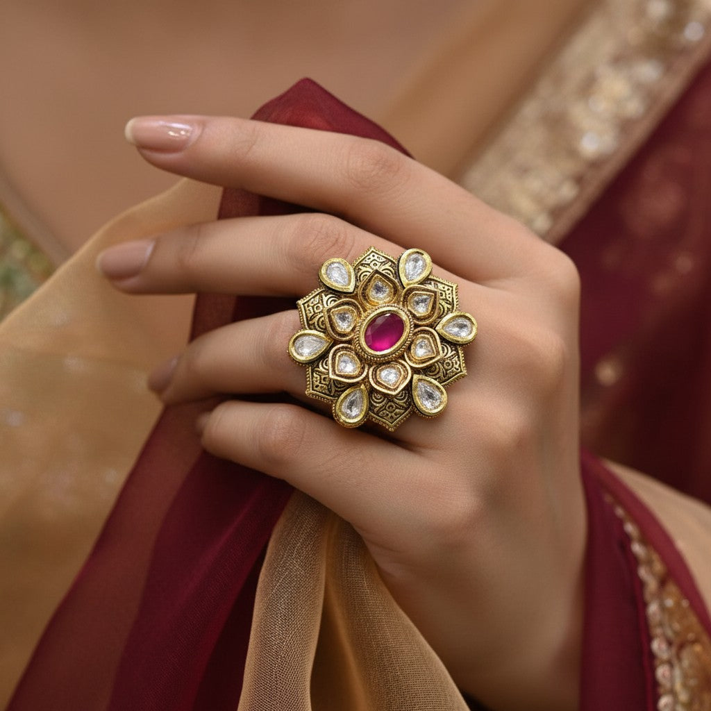 Royal Ruby Kundan Sunburst Ring