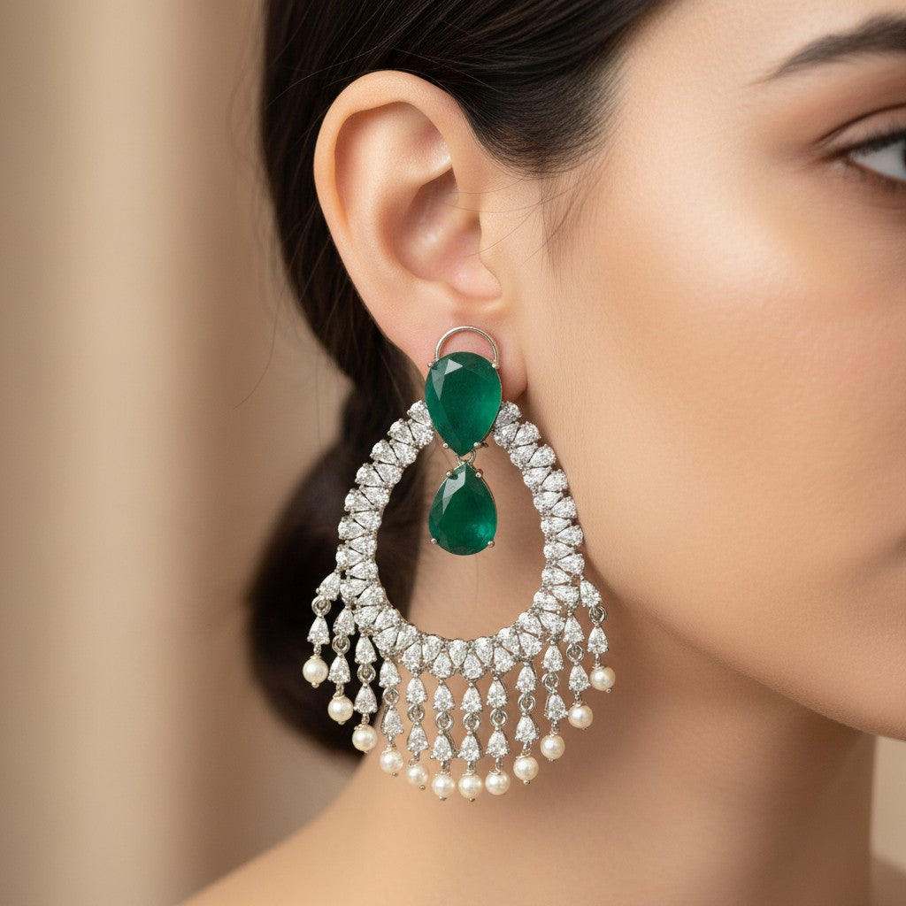 Emerald Teardrop Crystal Hoop Earrings