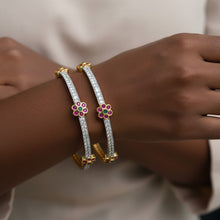 Golden Floral Ruby-Crystal Bangles