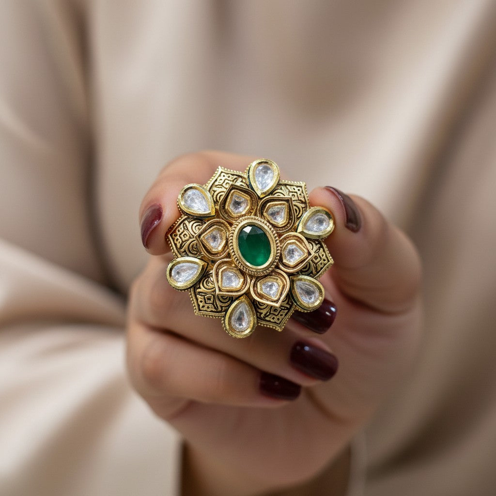 Royal Emerald Kundan Sunburst Ring