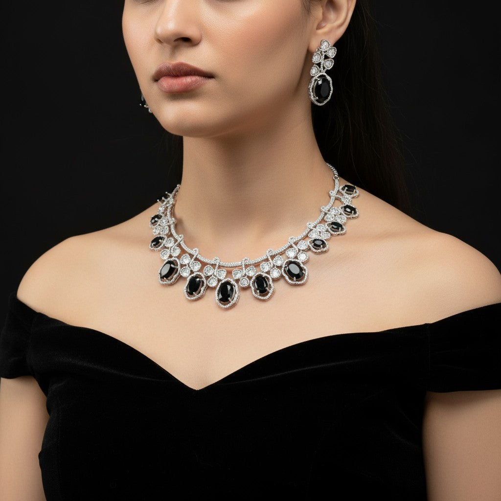 Mystic Black Stone Necklace Set