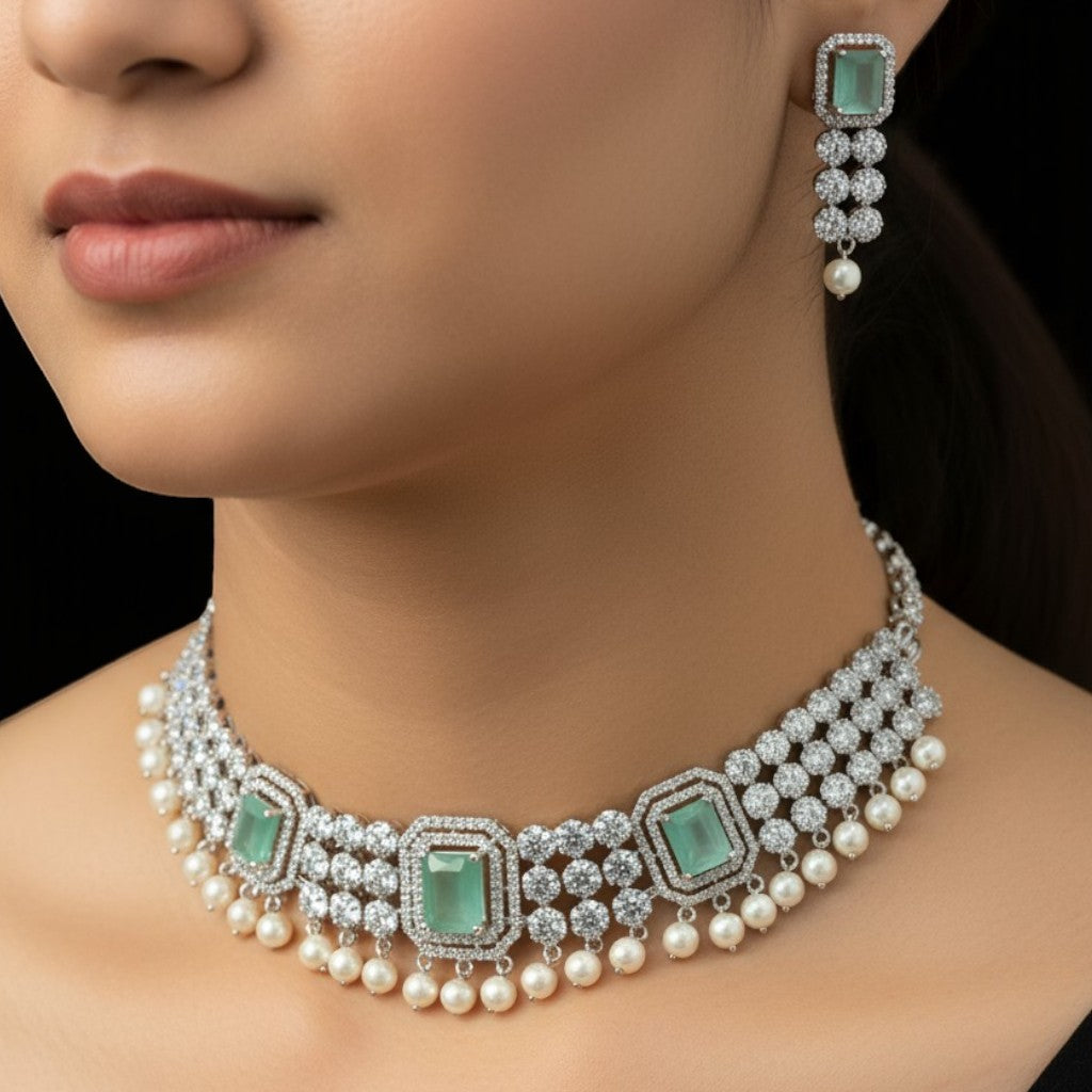 Emerald Pearl Elegance Choker Set