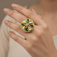 Emerald Bloom Kundan Statement Ring
