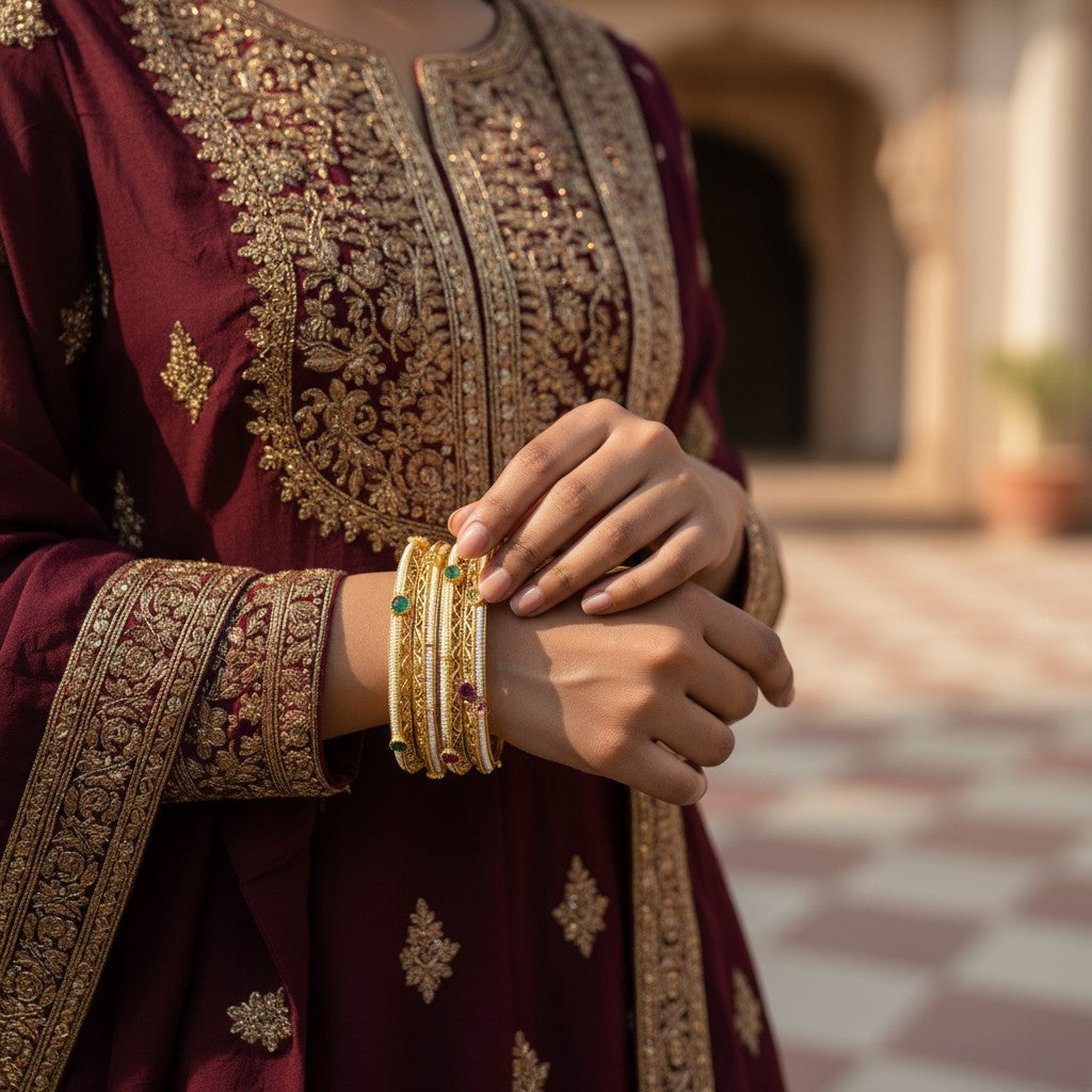 Regal Gemstone Golden Bangles