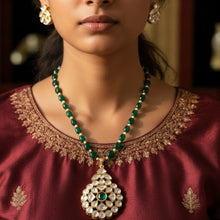 Emerald Bead Kundan Pendant Set