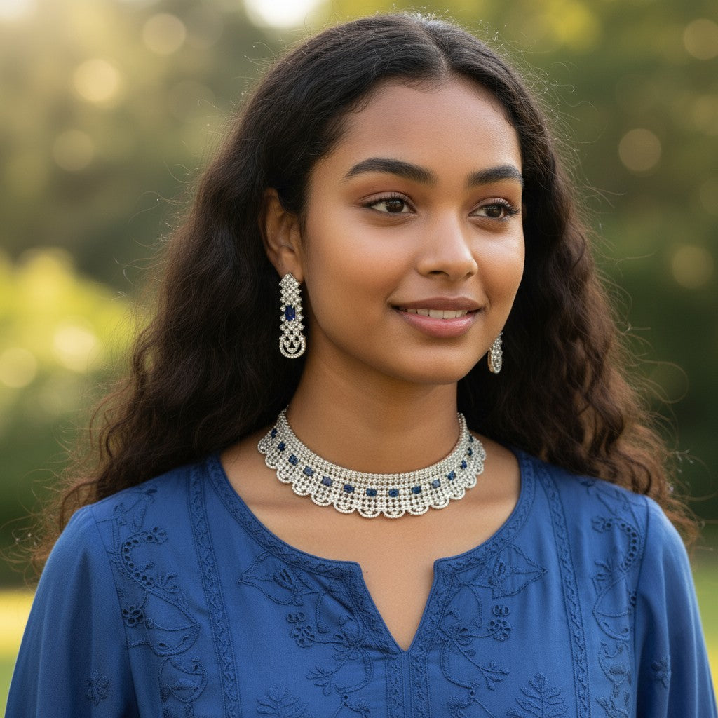 Royal Sapphire Net Choker Set