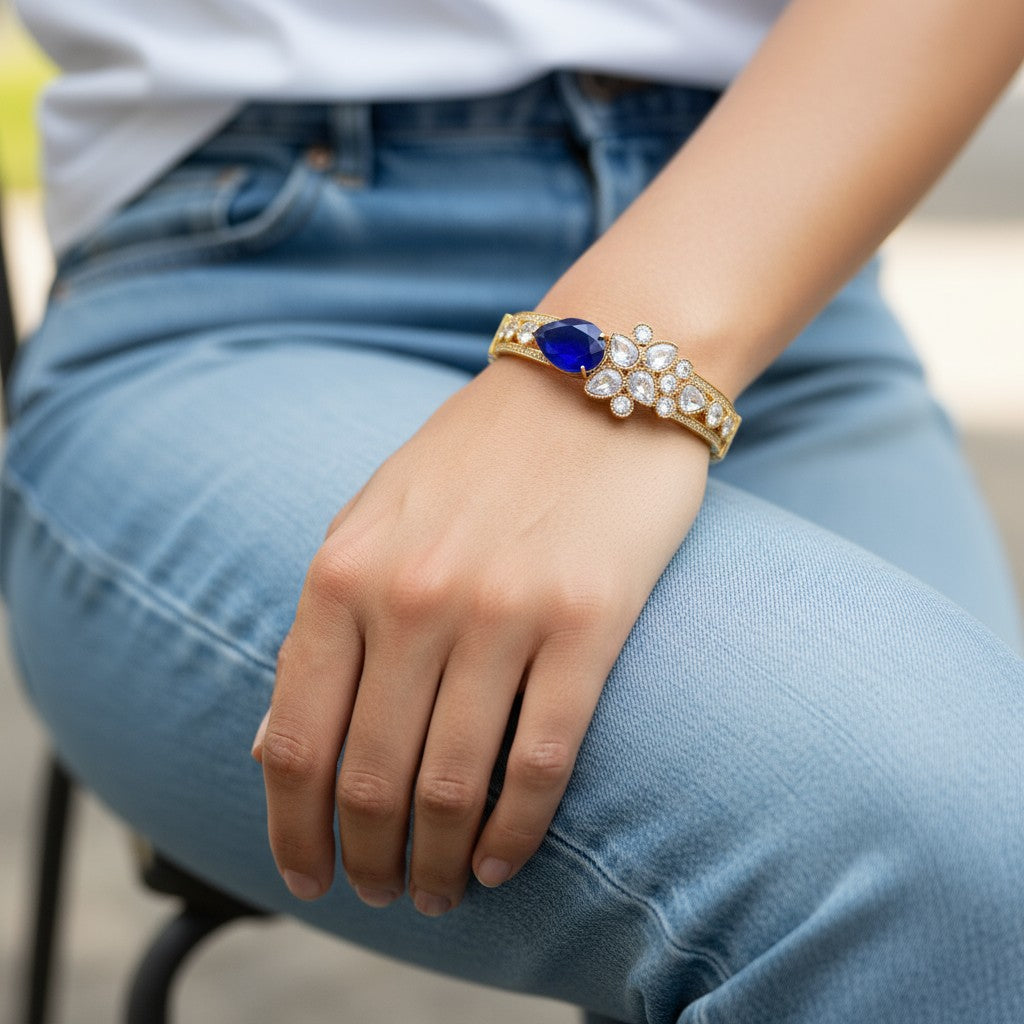 Sapphire Majesty Kundan Bracelet