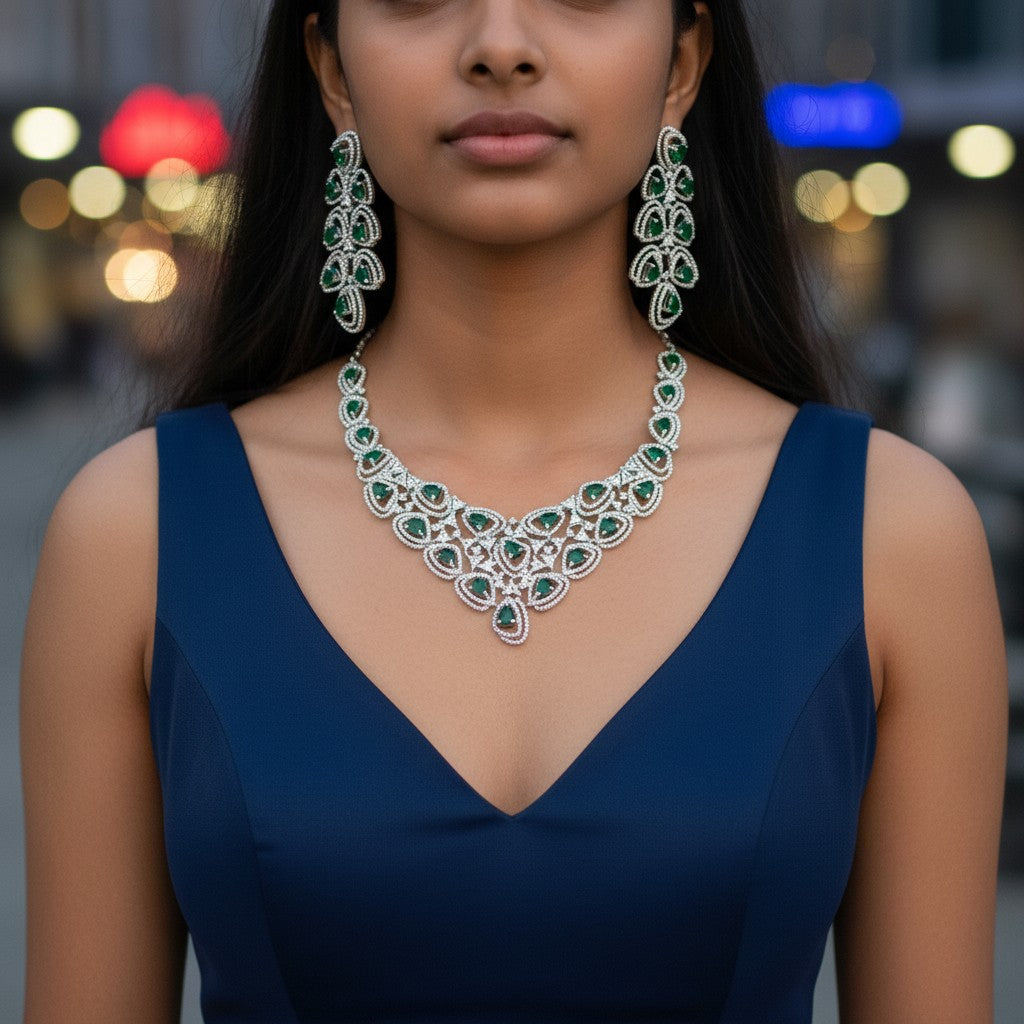 Emerald Cascade Teardrop Jewelry Set