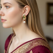 Emerald Plume Pearl Earrings