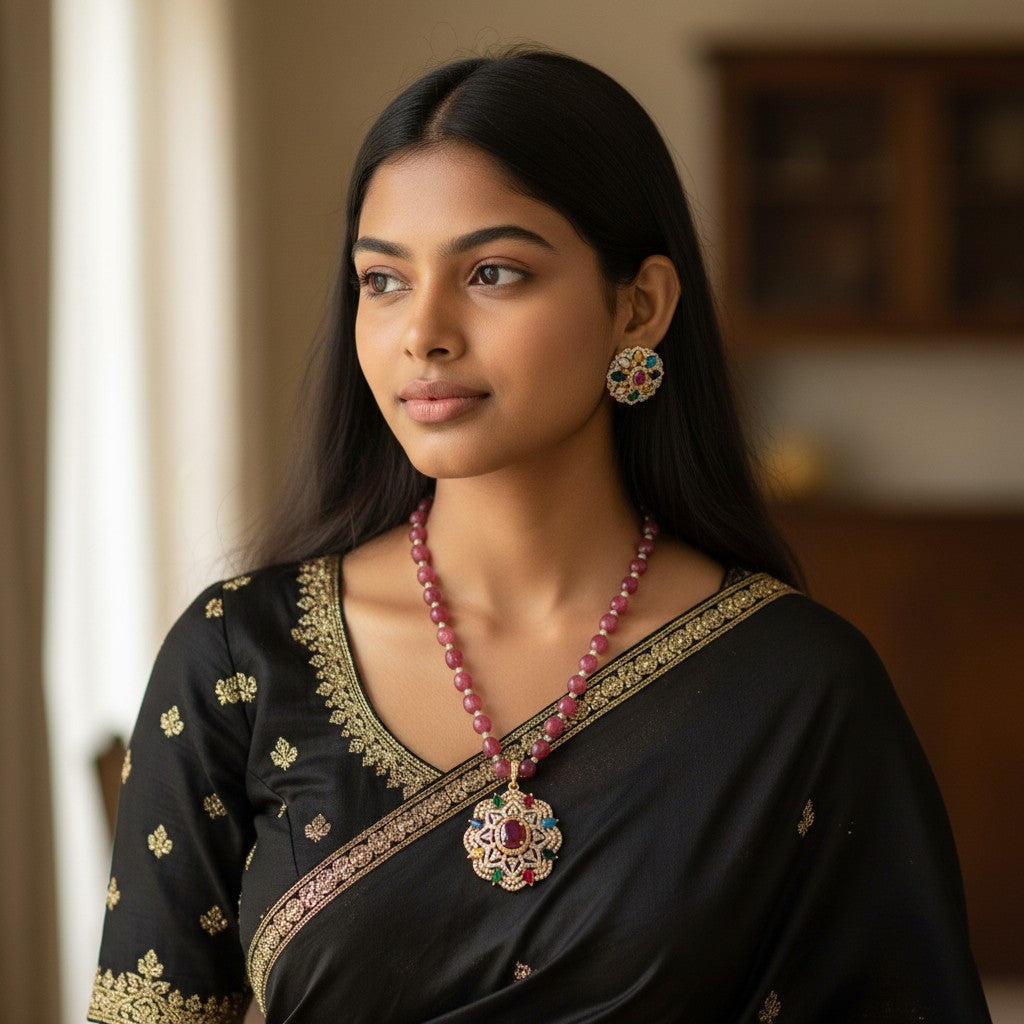 Navratna Ruby Beaded Necklace Set