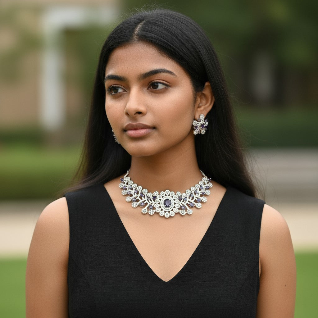 Regal Amethyst Blossom Choker Set