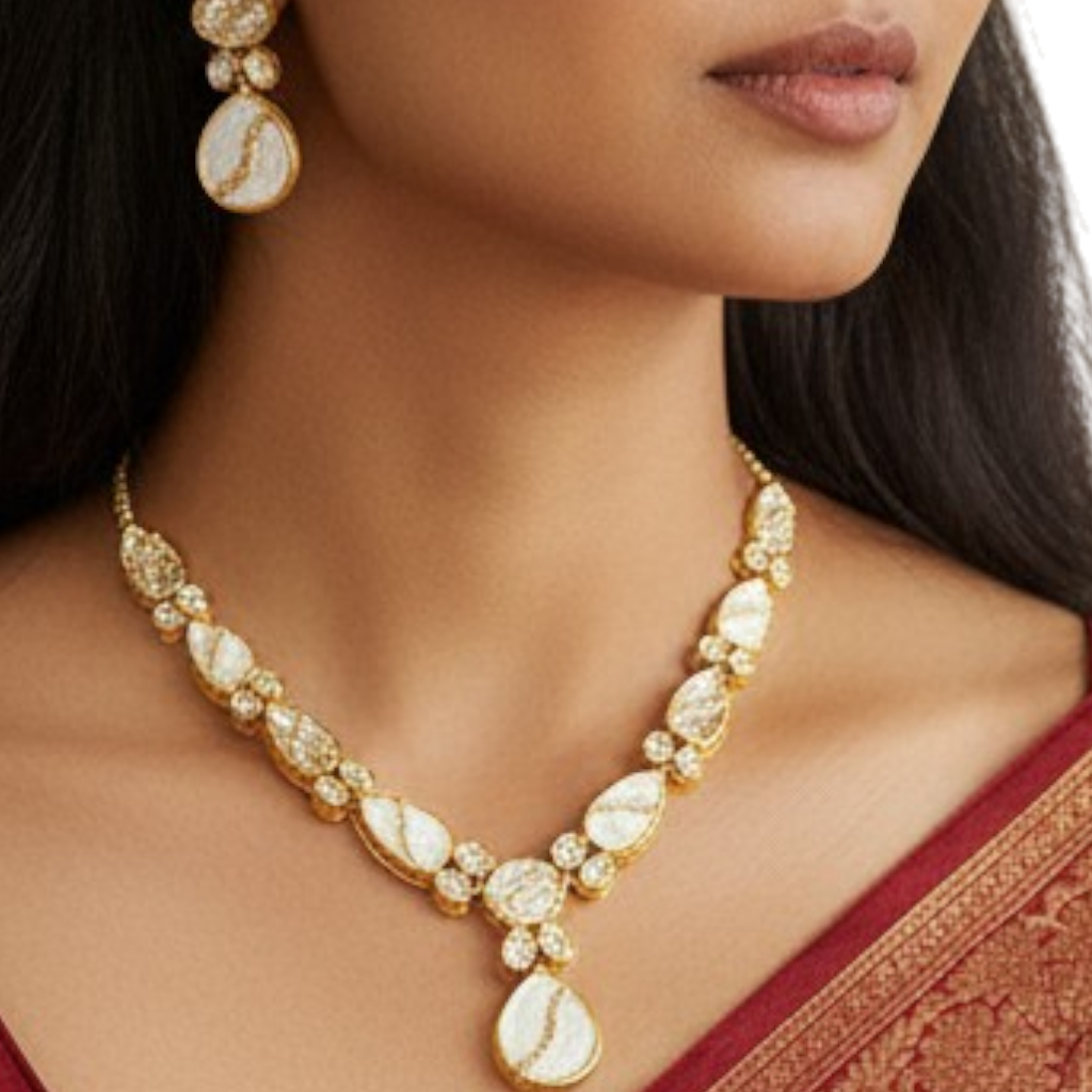 Elegant White Stone Polki Necklace Set