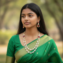 Dual-Layer Polki Necklace with Ruby Accents & Matching Earrings