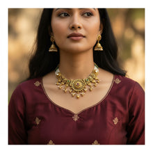 Temple-Inspired Choker Necklace Set with Pearl Drops