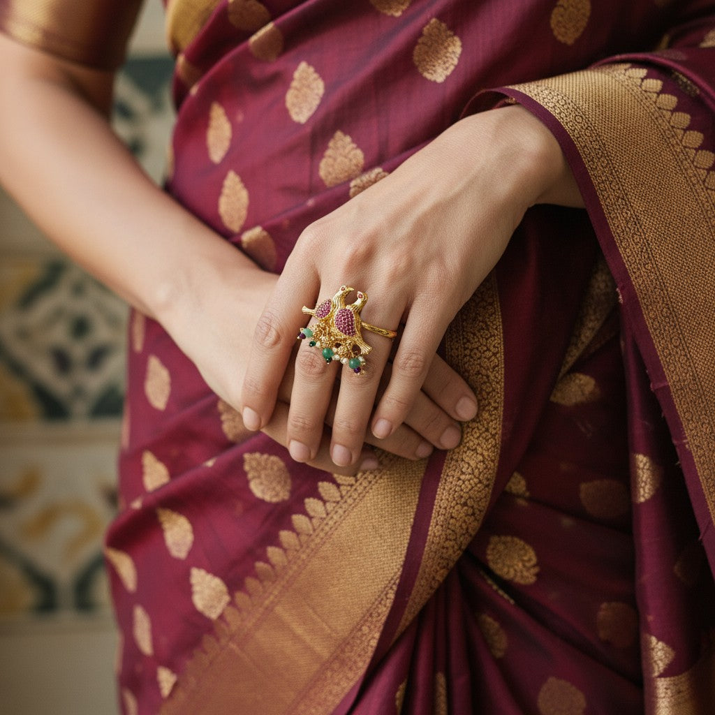 Twin Birds Gemstone Ring