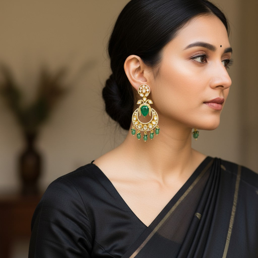 Emerald Elegance Chandbali Earrings