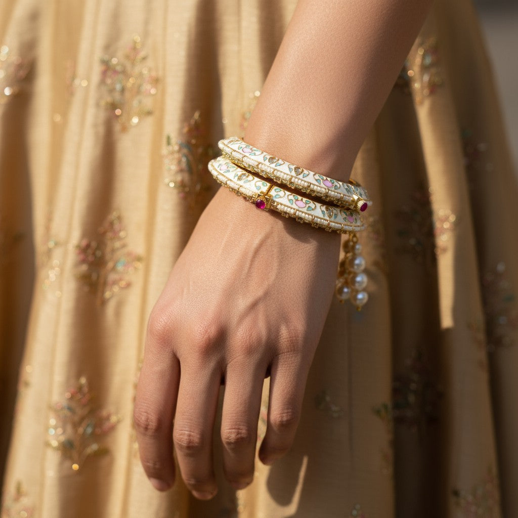 Royal Polki Meenakari Golden Bangles