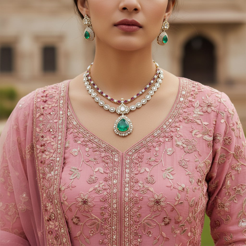 Emerald Kundan Bridal Necklace Set