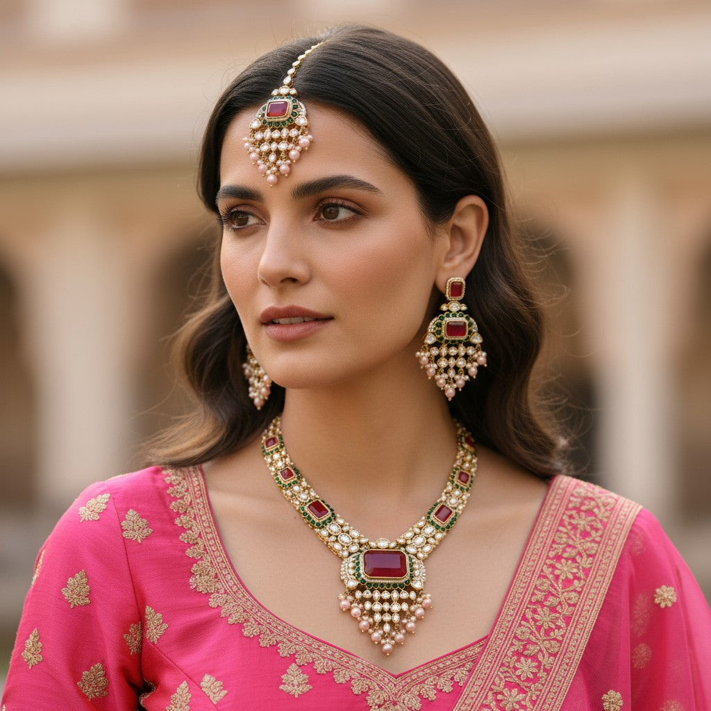 Regal Ruby Kundan Bridal Set