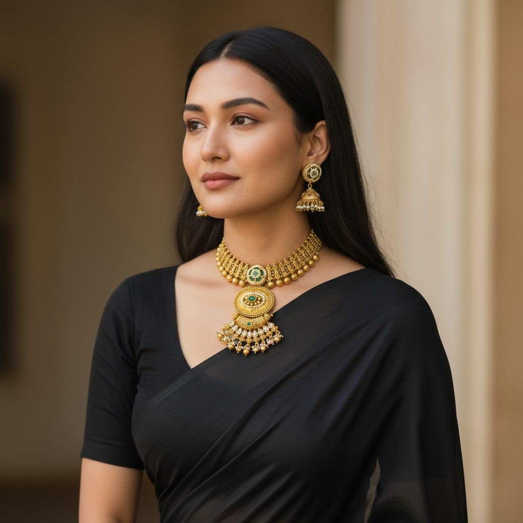 Heritage Temple Golden Necklace Set